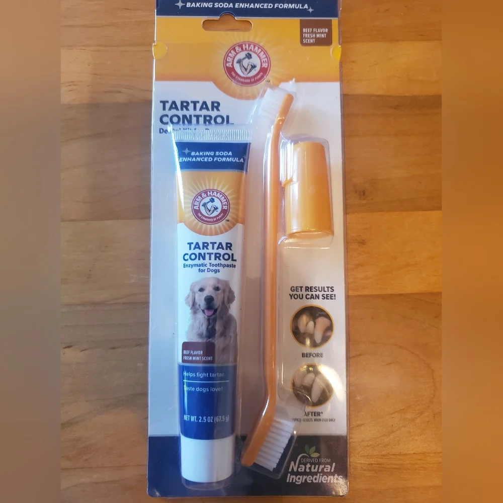 Dental Kit For Dogs Tooth Paste Toothbrush Arm & Hammer Natural Ingredients